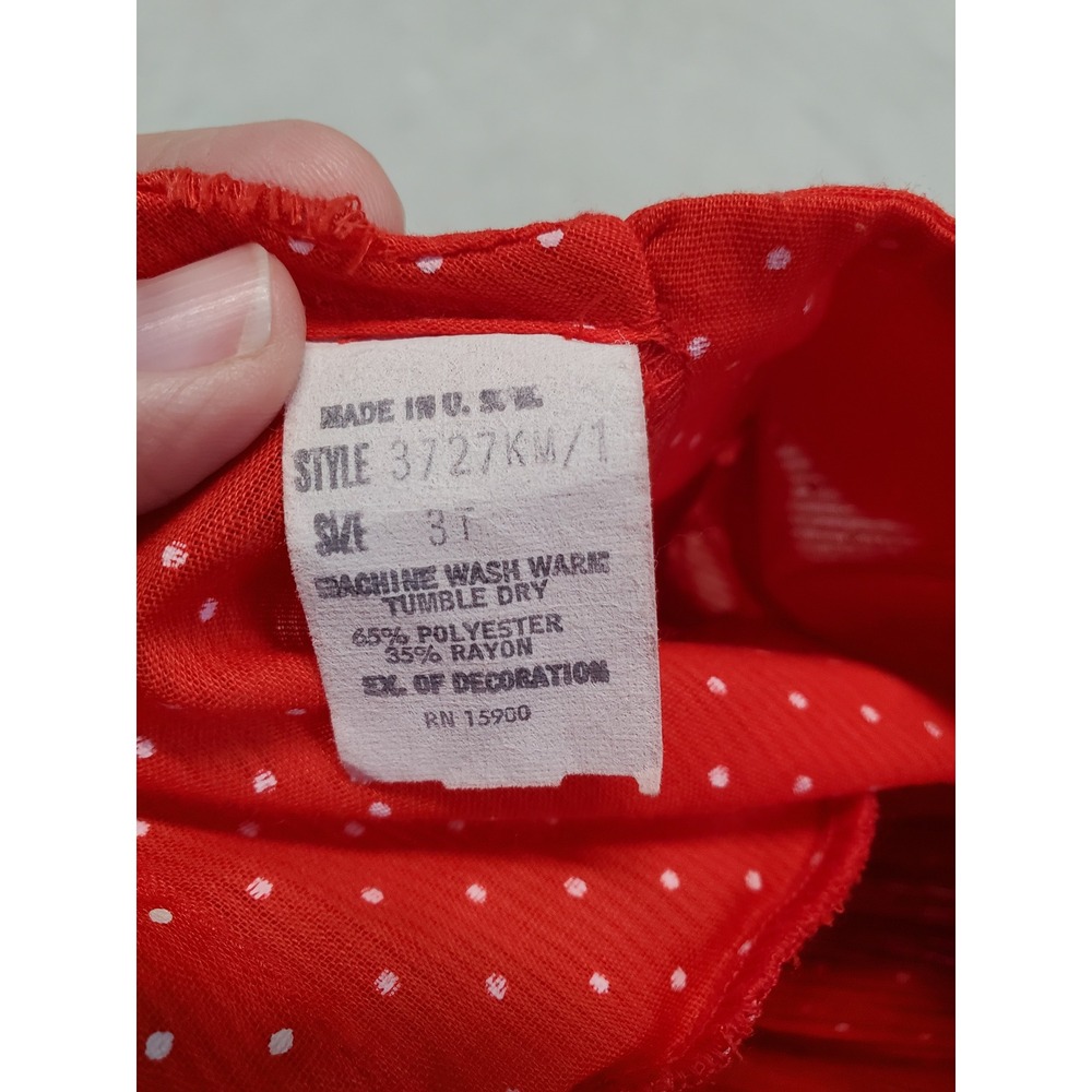 Vintage‎ Red White Polka Dot Formal 80s Pleated Dress Toddler Girl 3T Retro - Picture 7 of 8